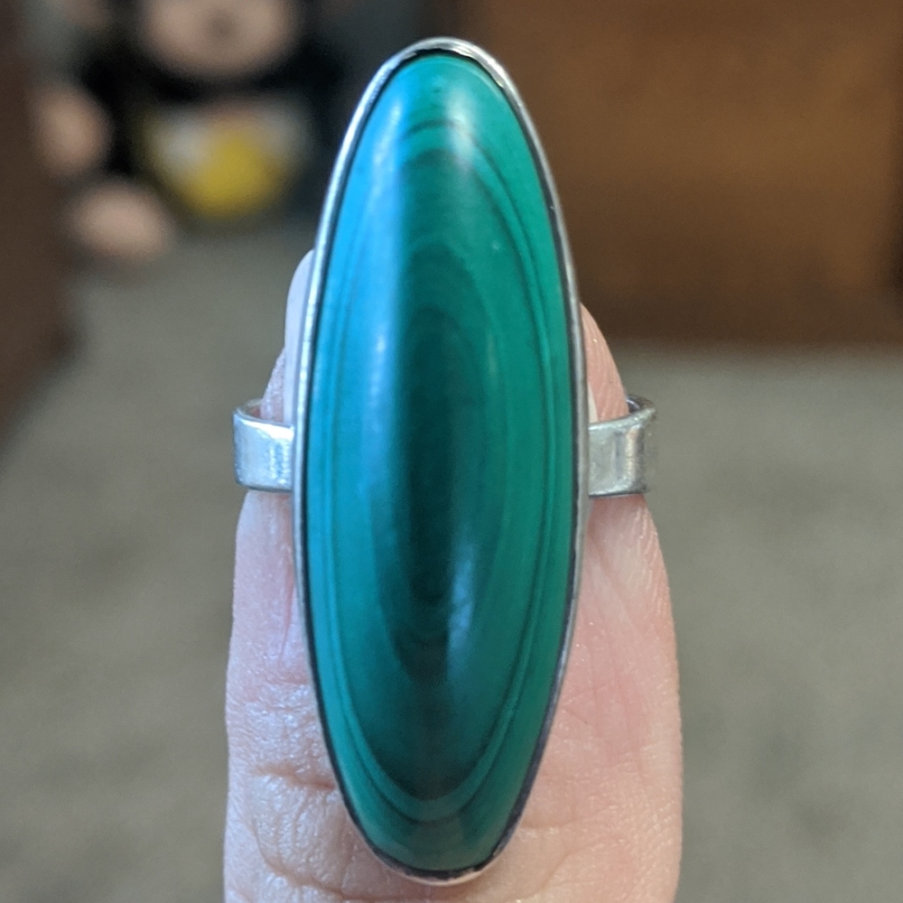 Malachite 925 Silver Statement Ring Sz. 6
